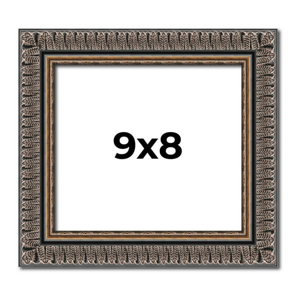 9x8 Frame Black Feather Payton Ornate Solid Wood Picture Frame Width 1.75 Inches | Interior Depth