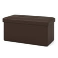 thumbnail image 1 of Costway Folding Storage Ottoman Upholstered Rectangle Footstool PVC Leather 22.5 Gallon Brown, 1 of 2