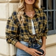 thumbnail image 7 of Womens Plaid Jackets Plus Size Long Sleeve Button Down Plaid Flannel Shirt Coats Loose Lapel Collar Outerwear (L, Coffee), 7 of 7