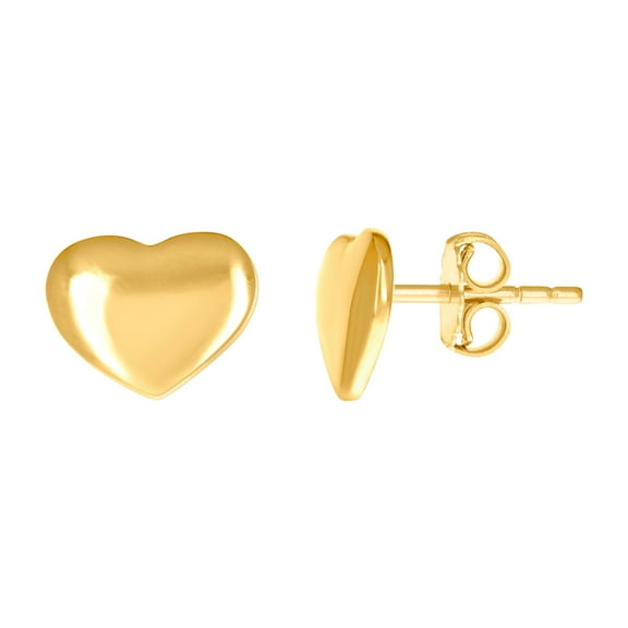 14k Yellow Gold Womens Puff Love Heart Stud Earrings 7.6x9.4mm Wide Stud Earring for Women