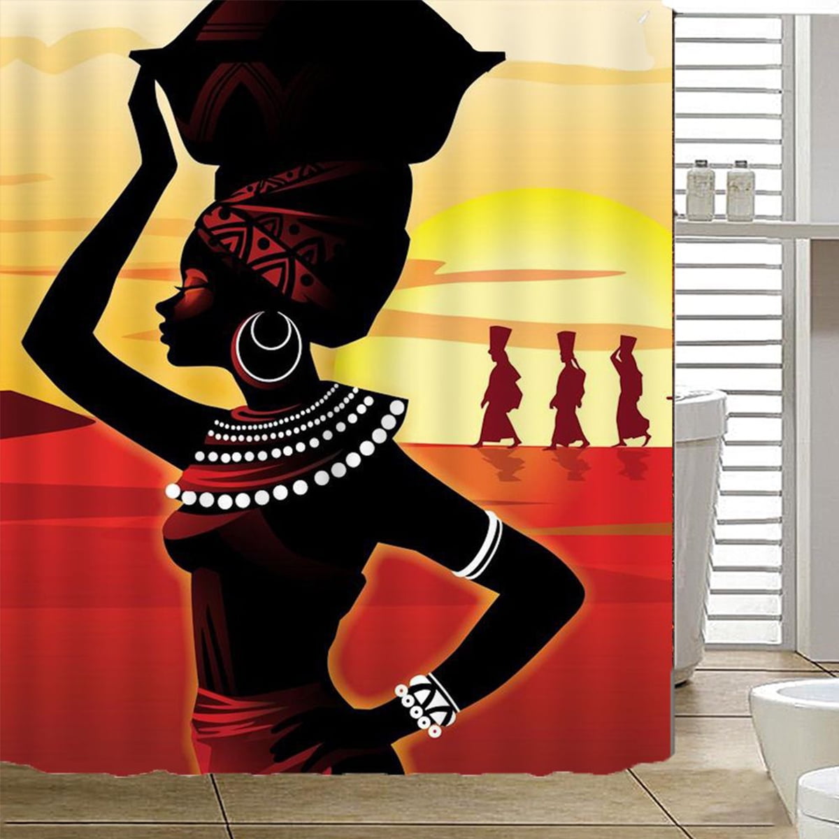 African Indigenous Women Shower Curtain Sets Bathroom Waterproof Fabric 12 Hooks