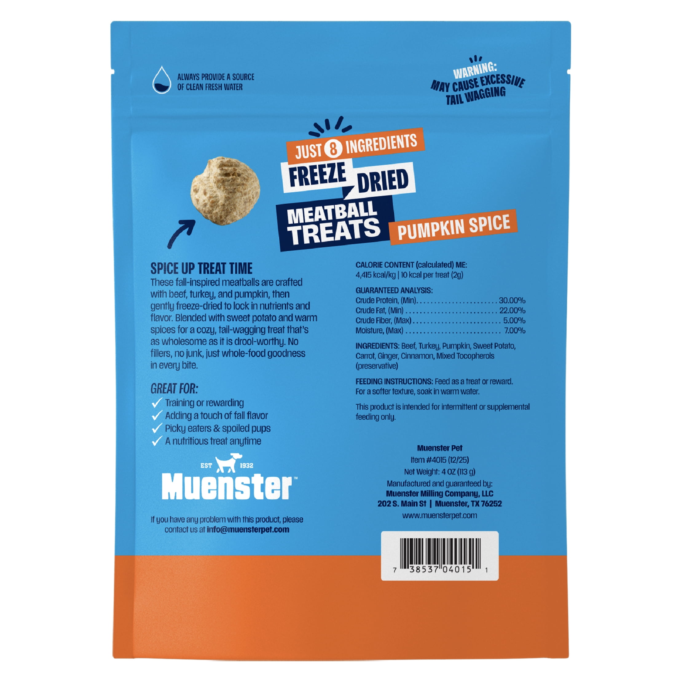 Muenster Pumpkin Spice Freeze-Dried Beef & Turkey Dog Treats, Grain-Free, 4 oz