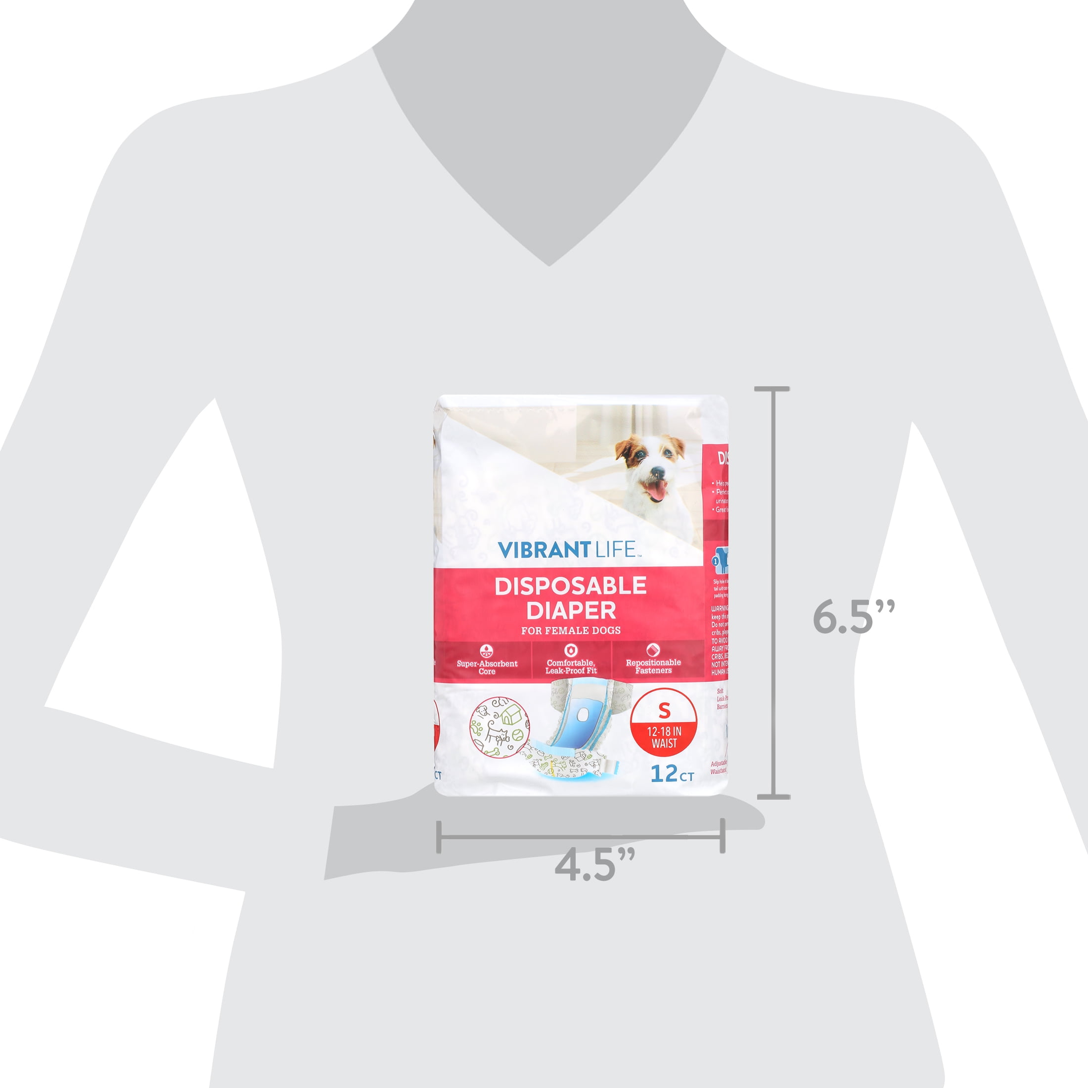 (3 pack) Vibrant Life Disposable Diapers for Female Dogs - Small
