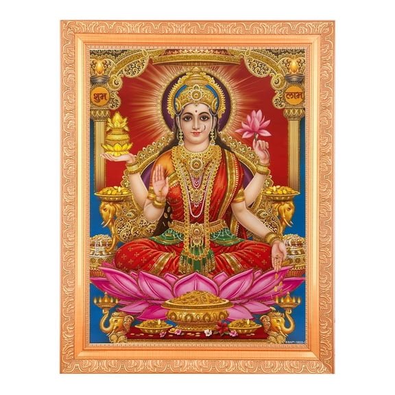 Bm Traders Lakshmi Poojan Zari Print Photo In Religious Frame (14 X 18 Inch)