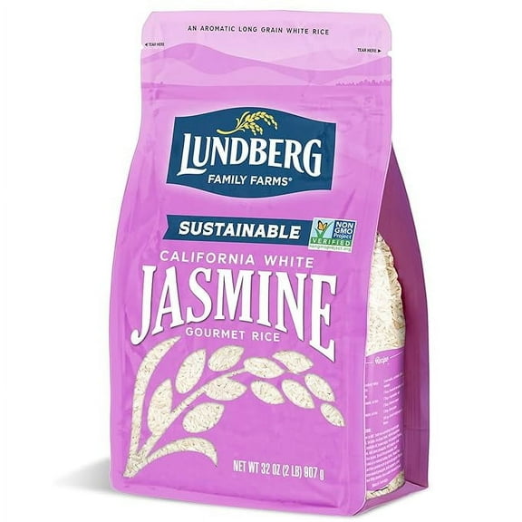 Lundberg Jasmine Rice, Long Grain White Rice - Non-Sticky, Fluffy Aromatic Rice, Sustainably Grown in California, Pantry Staples, 32 Oz