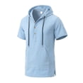 thumbnail image 5 of Guluxicc Men's Hooded Cotton Tops Drawstring Button Collared Short Sleeve Shirts Regular Fit Trendy Solid Color Summer Casual Tops with Pocket, 5 of 6