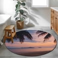 thumbnail image 4 of Summer Beach Landscape Round Area&nbsp;Rug 3.3ft Red Coastal Ocean Sunset Palm Tree Sky Non-Slip&nbsp;Washable Circle Rugs Soft Felt Indoor Floor Mat for Bedroom Kitchen Living Room Bathroom, 4 of 9