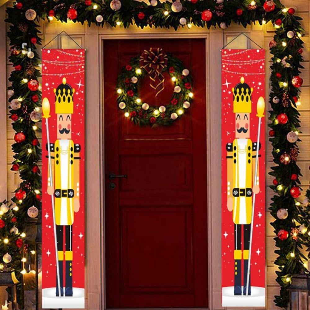 A Christmas Nutcracker Banner Decorations Outdoor Soldier Model Banners Christmas Porch Sign New Year Outdoor Indoor Christmas Decorations Hanging Banner for Home Yard Wall Front Door Garden Party Ornament