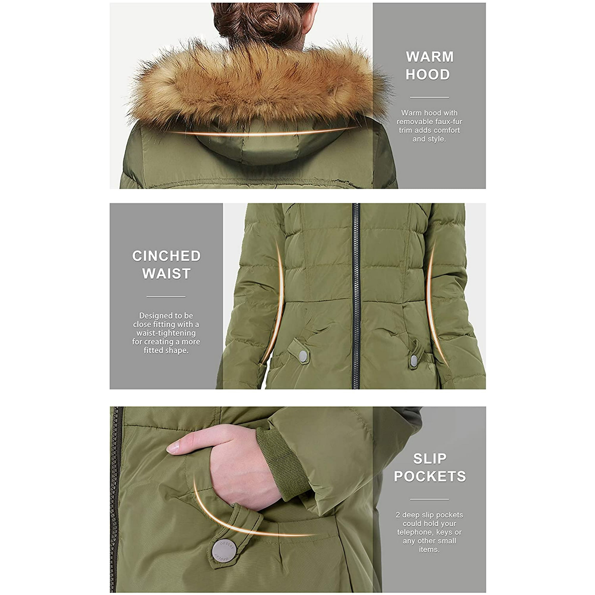 Orolay Women s Down Jacket with Faux Fur Trim Hood Walmart