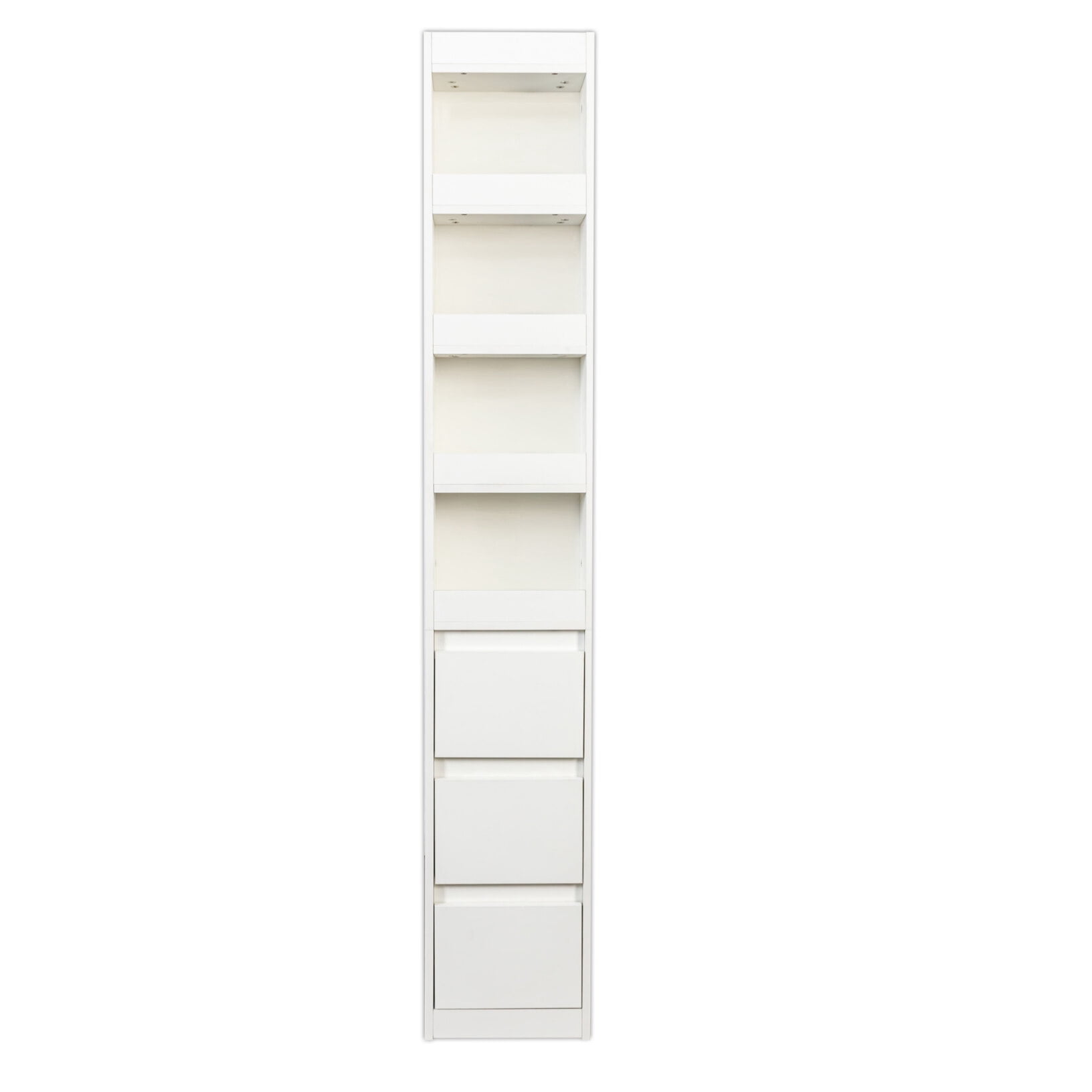 70.87" H Wooden Bookshelf with 3 Drawer, 4 Tier Narrow Display  Storage Cabinet, Corner Book Case for Bedroom Living Room Office, White