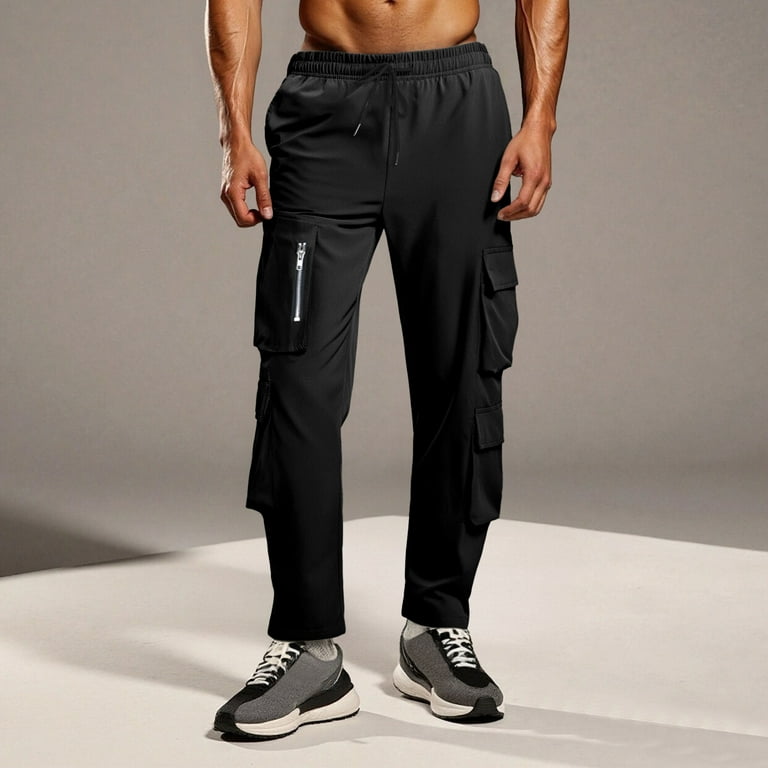 Track Pants Mens Cargo Pants With Zipper Pockets HOOMEUMY Men's