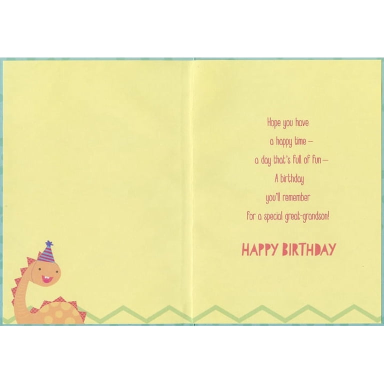 Boy Dressed As Green Dragon Birthday Card For Great-Grandson - 5.25x7.5 Inch Designer Greetings Card