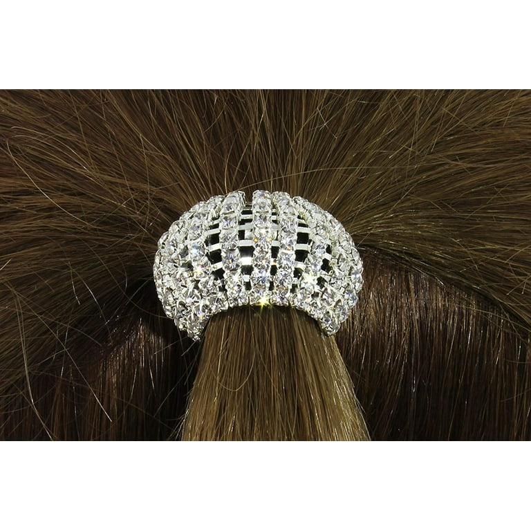 Yheakne Boho Crystal Ponytail Holder Gold Cz Ponytail Hair Cuff Barrette  Round Shining Hair Holder Clip Vintage Rhinestone Hair Tie Band Cuff Bling