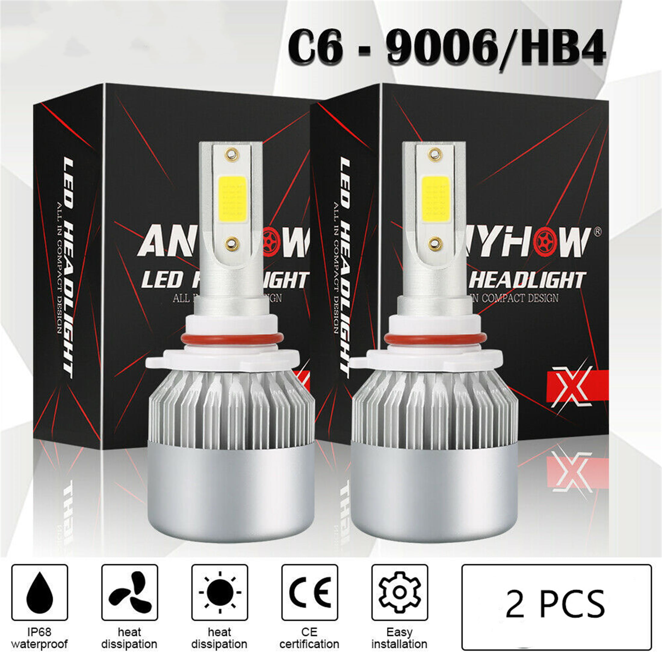 2X CREE LED Headlight Conversion Kit 9006 HB4 1080W 6000K 162000LM Bulb Low Beam