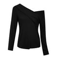 thumbnail image 6 of IROINNID Womens Long Sleeve Tops Solid Slim Fit Off Shoulder Pullover Blouse Tops,Black, 6 of 7