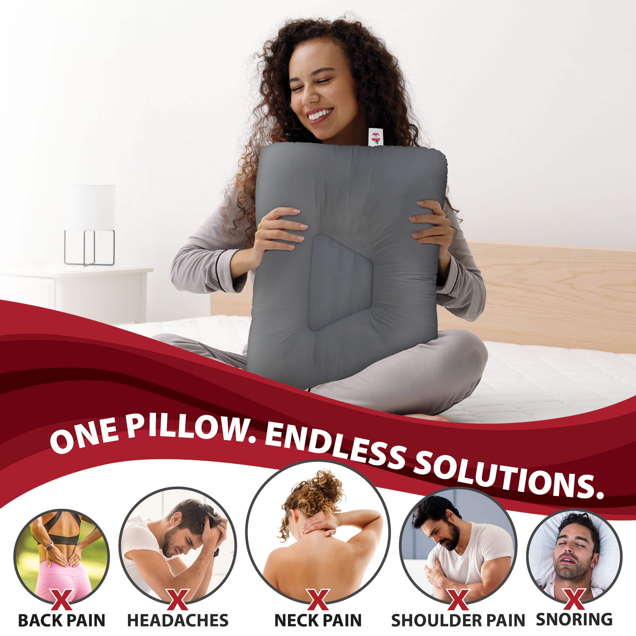 Core Products Tri-Core Cervical Support Pillow – Gentle (Medium Firmness) Orthopedic Neck Pillow for Pain Relief, Back and Side Sleepers – Ergonomic Contour Pillow – Assembled in USA, Midsize, Gray