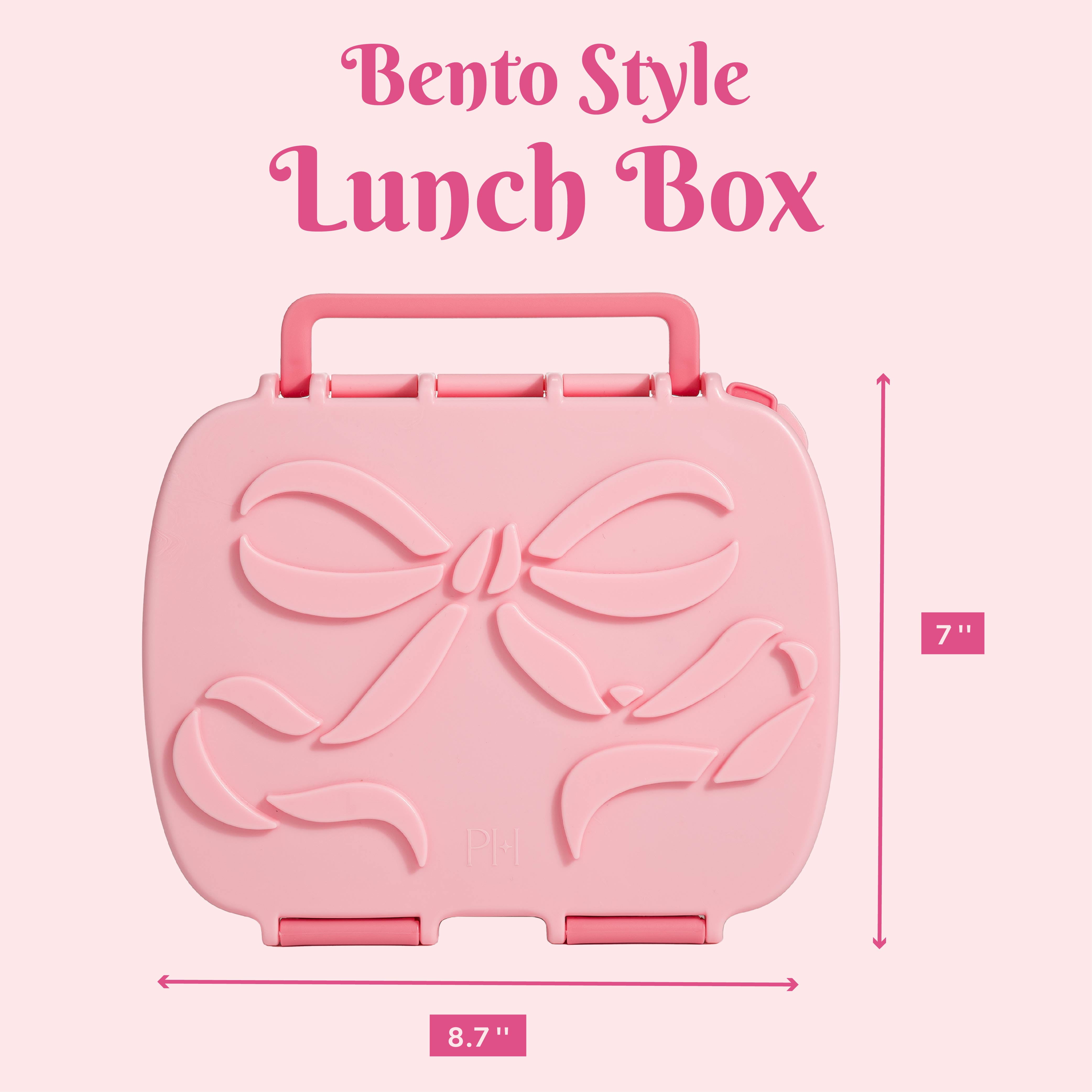 Paris Hilton Bento-Style Lunch Box, 4 Compartments, Built-In Phone Stand, Removable Tray, Bow Design Lid, Pink