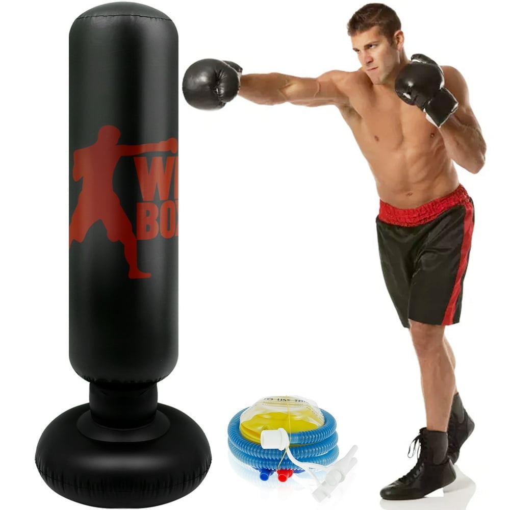 63 Inflatable Standing Punching Bag Heavy Training Inflatable Boxing Bag Fitness Training Sport Column Stress Relief Boxing Target with Air Pump for