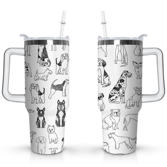 Gift for Dog Lovers Cute Dog Tumbler for Women - 40oz Dog Tumblers with Handle Straw and Lid Tumbler Cup Travel Coffee Mug