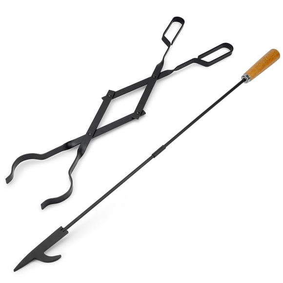 Stanbroil 26” Campfire Fireplace Tongs and 32” Premium Steel Fire Pit Campfire Poker Tool Sets, Heat Resistant Tool
