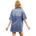 thumbnail image 6 of PAOLA RIBONI Women Denim Dress Summer Loose V Neck Short Sleeve Collared Mini Vintage Casual Jean Dresses with Pockets, 6 of 8
