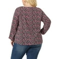 thumbnail image 4 of Unique Bargains Women's Plus Floral Ruffle Round Neck Peplum Blouse 1X Black, 4 of 6