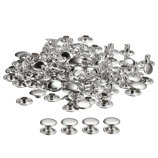 Unique Bargains 100 Sets Leather Rivets 8x6mm Double Cap Rivets Silver Tone