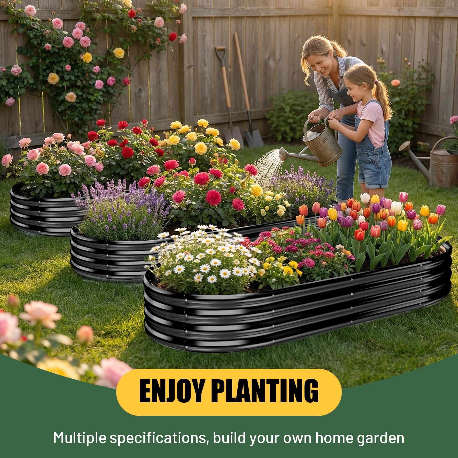 Land Guard 3 pack 8×4×1 ft Raised Garden Bed，Outdoor Galvanized Planter Boxes, Oval Large Metal Raised Garden Beds for Vegetables (Deep Grey)