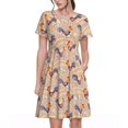 thumbnail image 1 of Bixox Robe d'Été à Manches Courtes pour Femmes Robe Ample Longueur Genou avec Poches-Roses en Floral, 1 of 7