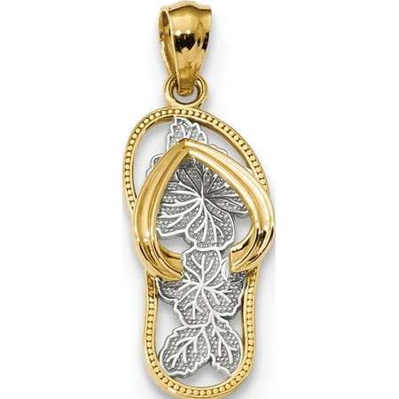 Mikasa Floral Charm - 14k Yellow Gold w/Rhodium w/Rhodium Polished Floral Flip Flop Pendant / Charm