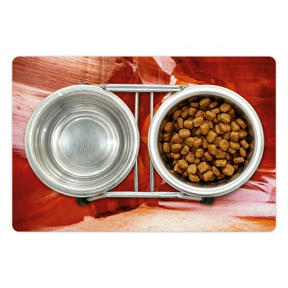 Canyon Pet Mat for Food and Water, Scenic Photo of Caves in Reservation Antelope Canyon Arizona USA Pattern, Non-Slip Rubber Mat for Dogs and Cats, 18" X 12", by Ambesonne