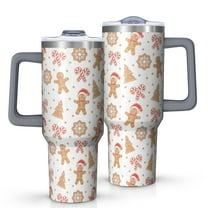 White Christmas Gingerbread Man Pattern Tumbler with Handle and Lid,40oz Double Wall Vacuum Insulated Tumbler,Cups Gift for Women and Men