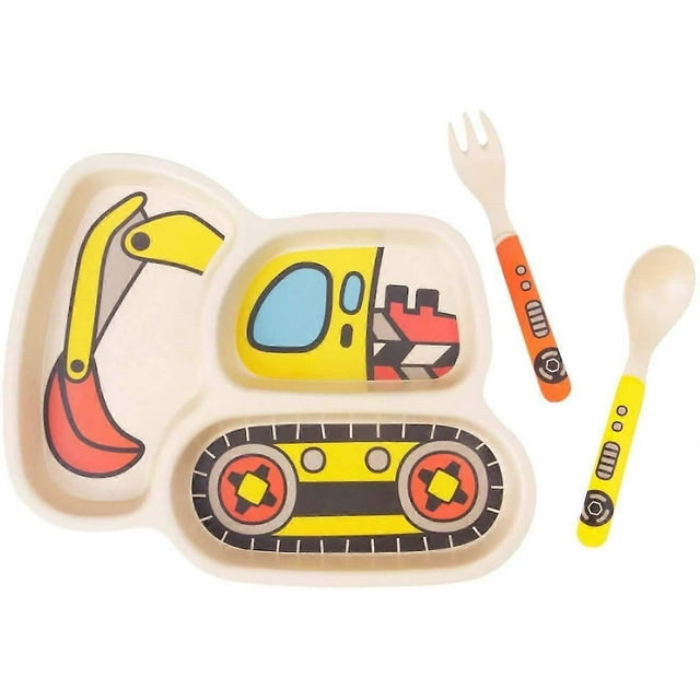 Kid Plate Set Bamboo Toddler Plates Dinnerware Dinner Dish Set 1excavator
