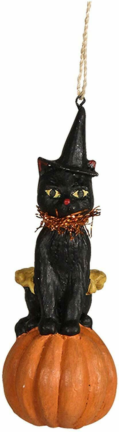 PATCHES ON PUMPKIN Black Cat In Witch Hat Ornament, by Bethany Lowe ...