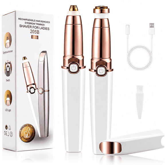 Facial Hair Removal for Women, Portable Electric Eyebrow Razor with 2 Replacement Heads, Mini Hair Remover Device for Face Upper Lip Chin
