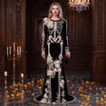 thumbnail image 5 of Women's Halloween Skeleton Print Dress, Long Sleeve Cowl Neck  Medieval Witch Costume, Elegant Vintage Maxi Gown for  Party Events, Glamorous Roleplay Fancy Dress, 5 of 5