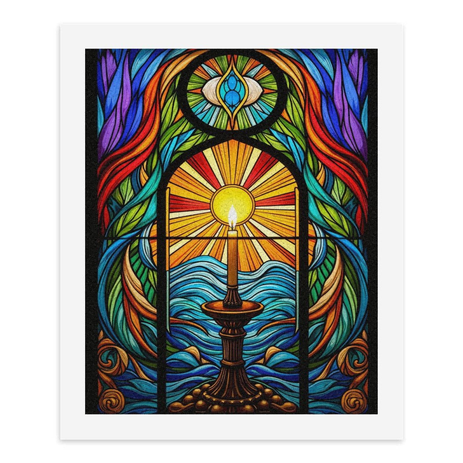 Paint By Numbers Kit for Adults Beginner - DIY Stained Glass Candle Ocean Sunset Canvas Painting Kits for Adults, Frameless Paint By Number for Adults for Home Wall Decor 16x20 Inch