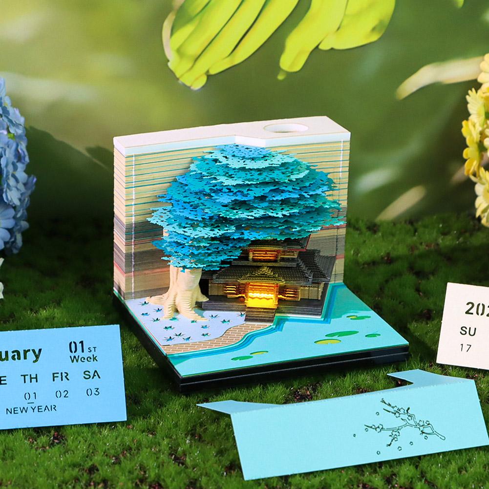 3D Desk Calendar 2026,Tear-Away 3D Paper Art Notepad w LED Lights,Creative 3D Memo Artsy Pad Calendar, DIY Paper Carving Gift