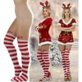 thumbnail image 3 of ToBeInStyle Womens Sassy Striped and Rudolph Detail Stockings - Red/White - One Size, 3 of 7