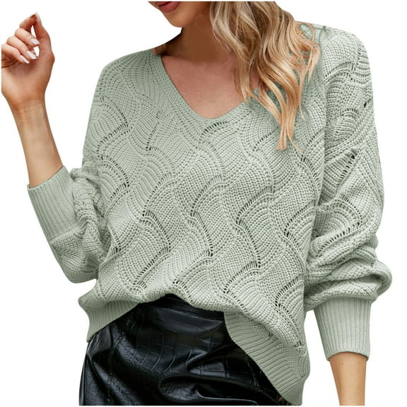 JINMGG V Neck Sweaters for Women Fall Winter Clearance,Women's Casual Sexy Fashion V-Neck Solid Color Long Sleeve Tops Blouse