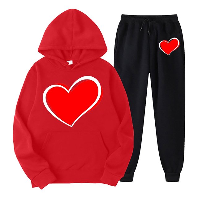 Wyzesi Justaucorps pour Femmes Manches Longues Plus Ensemble Décontracté Simple et Intéressant Imprimé Cœur Manches Longues Col Rond Chandail à Capuchon et Pantalons pour Automne et Hiver Shorts de Vélo Costume Femmes