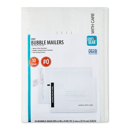 Pen+Gear White Self-Sealing #0 Poly Bubble Mailers  Padded Envelopes  6  x 9   10 pack