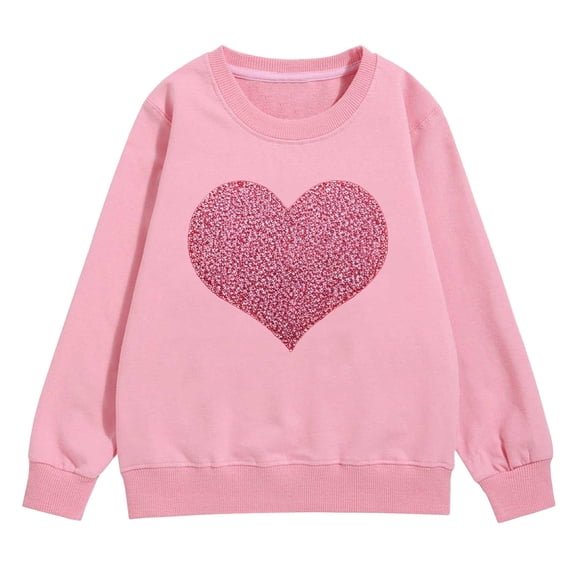 Ruyang Girls Long Sleeve Crew Neck Pullover Sweatshirt Kids Valentines Day Shirts Love Heart Print Outerwear Casual Loose Fit Blouse