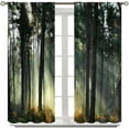 thumbnail image 2 of Natural Scenery Curtains, Misty Forest Red Maple Grass Jungle Pattern Print Window Decoration for Bedroom Living Room Thermal Insulation Curtains 42x63 Inches, 2 of 6