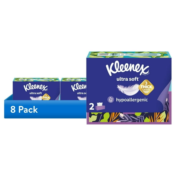 (8 pack) Kleenex Ultra Soft Facial Tissues, 2 Flat Boxes, 120 Tissues per Box, 3-Ply