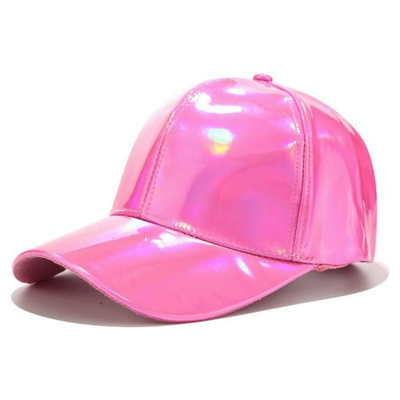 YESTUNE Women Men Faux Leather Baseball Cap Glitter Metallic Holographic Rainbow Reflective Hip Hop Adjustable Strapback Peaked Hat