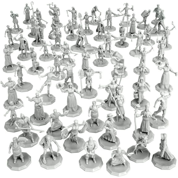 Monster Townsfolk Mini Fantasy Figures Set- 64 NPC Miniatures - 1" Hex Nobility, Merchants, and More - Compatible with DND Dungeons Dragons, Pathfinder, RPG Tabletop-Games - Great Gift Idea