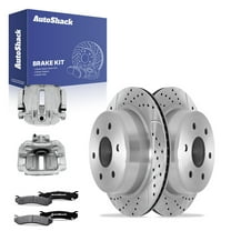 AutoShack Rear Drilled & Slotted Brake Rotors Ceramic Brake Pads Calipers | Replacement for 2007 Chevrolet Silverado 1500 Classic | Silver Zinc Coated | 8-PC Brake Kit | SilverShield Pro