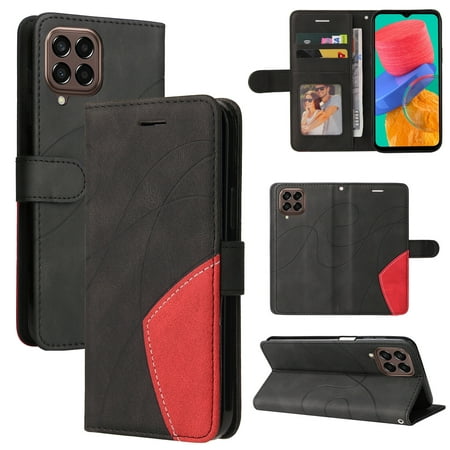 Compatible Samsung Galaxy M33 5G Case, Leather Wallet Case Stand View Magnetic Clasp Book Flip Folio Phone Cover - Black