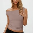 thumbnail image 2 of Posijego Short Sleeve Shirts for Women off Shoulder Tee Slim Going out Cropped Tops Trendy Clothes, 2 of 7